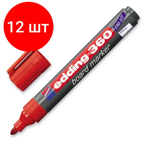 Комплект 12 штук, Маркер для белых досок EDDING e-360/2 красный 1.5-3 мм