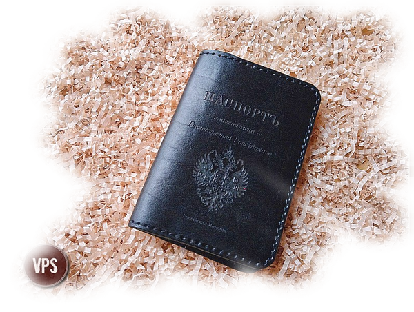 Обложка для паспорта "Российская Империя". Натуральная кожа. Ручная работа. Цвет чёрный.