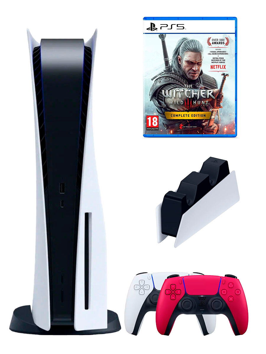 PS5 (ПС5) Игровая приставка Sony PlayStation 5 ( 3-я ревизия) + 2-й геймпад(красный) + зарядное +Wither