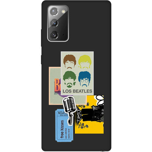 Матовый Soft Touch силиконовый чехол на Samsung Galaxy Note 20, Самсунг Ноут 20 с 3D принтом Beatles Stickers черный матовый чехол bts stickers для samsung galaxy note 20 самсунг ноут 20 с 3d эффектом черный