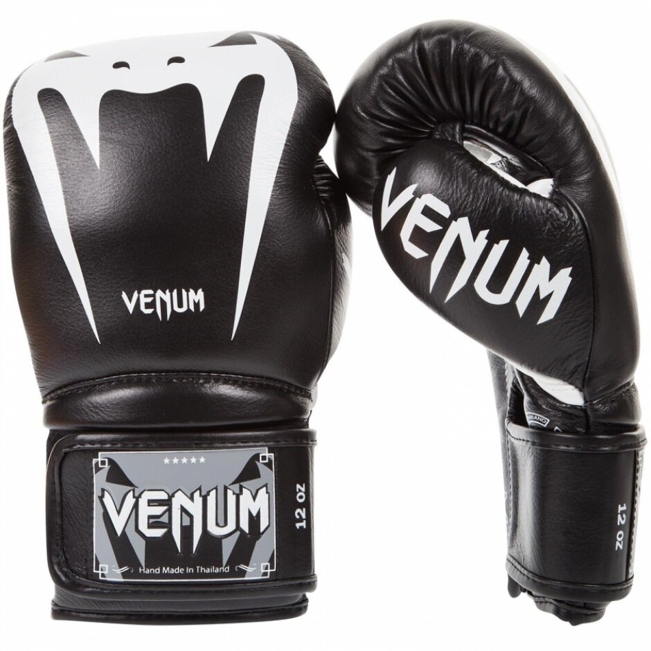 Боксерские перчатки тренировочные, натуральная кожа Venum Giant 3.0 - Black/White (12 oz)