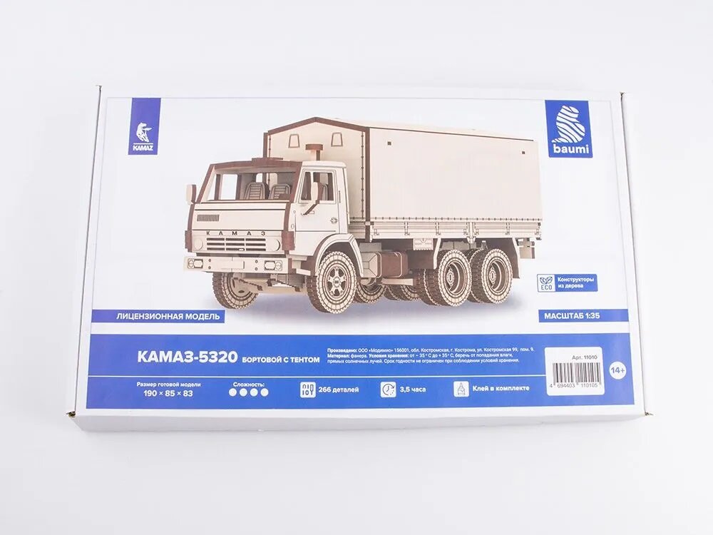 Сборная деревянная модель Baumi КАМАЗ-5320 бортовой с тентом 1/35 арт.11010