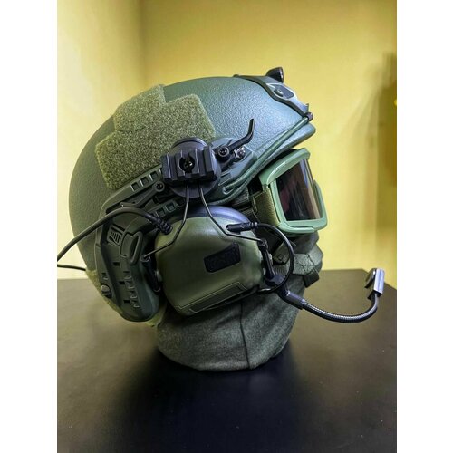 Наушники стрелковые активные с креплением на шлем/тактические военные с гарнитурой с микрофоном для связи зеленые