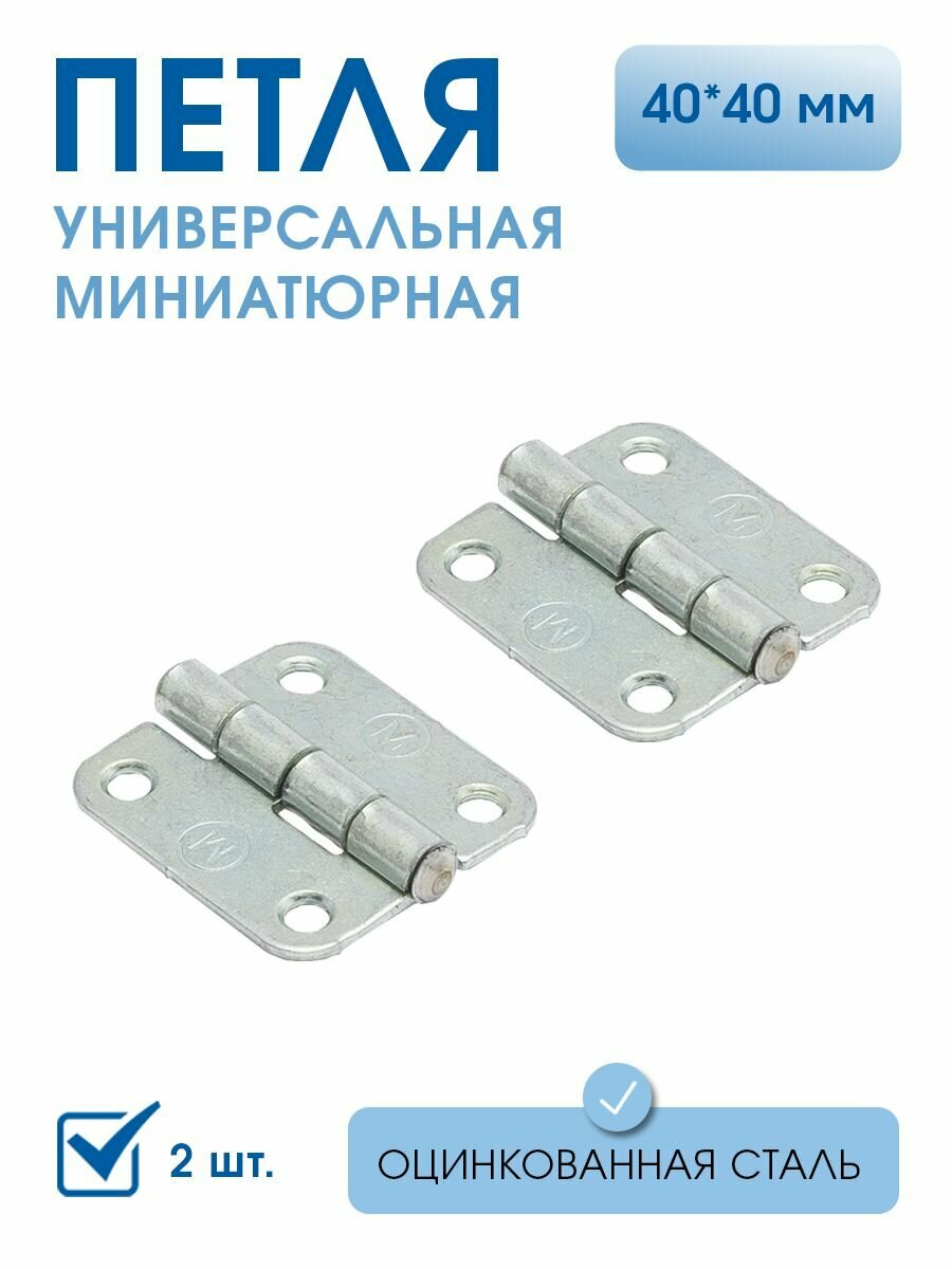 Петля накладная ПН5-40 (2 шт) цинк, 40х40 мм, петли мебельные 4х4 см