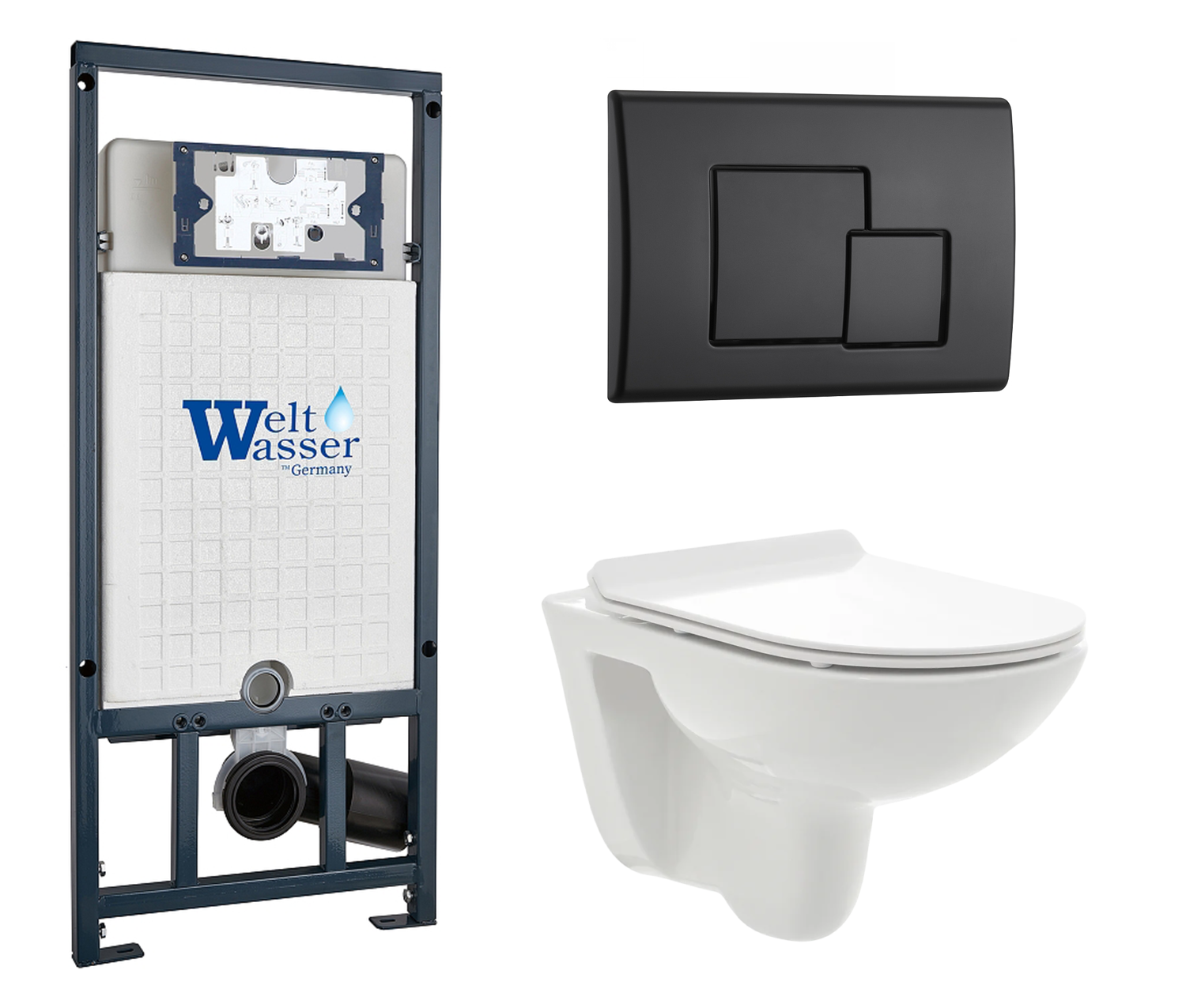 Комплект 3 в 1 инсталляция WeltWasser WW Amberg 507 + Унитаз подвесной AQUAme AQM2008 с кнопкой черной SE - фото №1