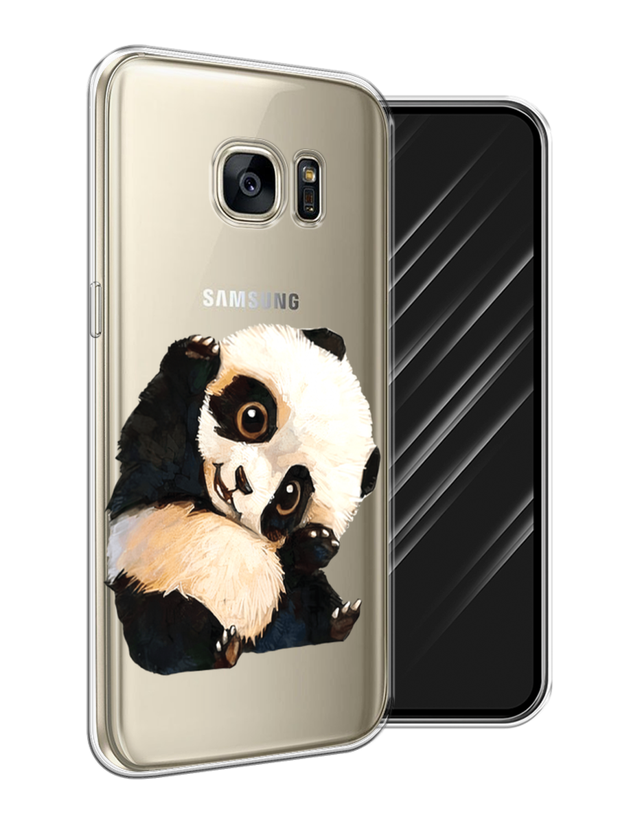 Силиконовый чехол на Samsung Galaxy S7 / Самсунг Галакси S7 "Большеглазая панда", прозрачный