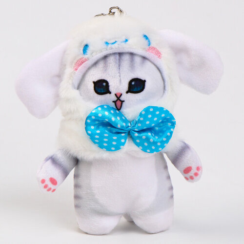 Мягкая игрушка Котик в шапочке зайки на брелоке 12 см 562₽