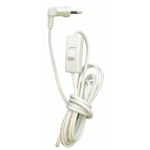 Шнур сетевой с угловой вилкой и проходным выключателем 3,0 м ШВВП 2х0.5 белый