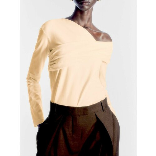 фото Лонгслив madii лонгслив-топ базовый со сборками из тонкого трикотажа, размер l, экрю