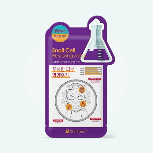 SKIN PLANET SNAIL CELL RESTORING MASK Восстанавливающая тканевая маска для лица с муцином улитки 26г