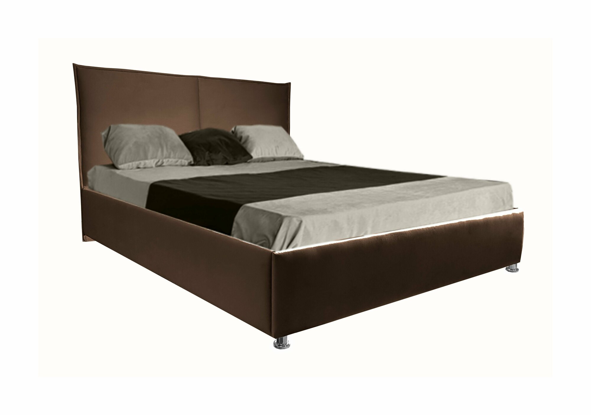 Двуспальная кровать Элен 160x200 основание металлическое с ламелями велюр коричневый без ножек