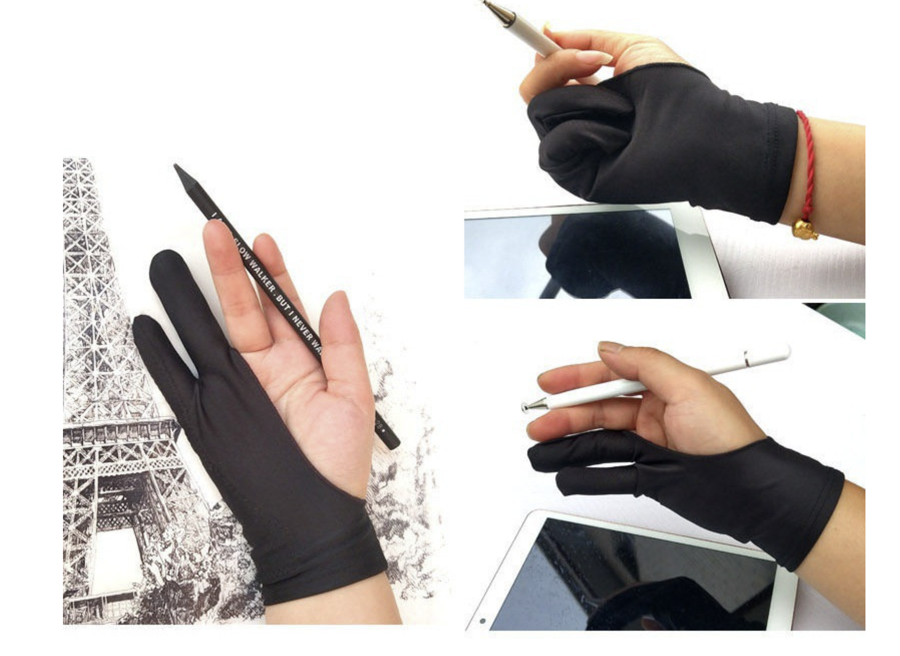 Перчатка антисенсорная для рисования на планшете и бумаге 2 пальца черная с уплотнением S