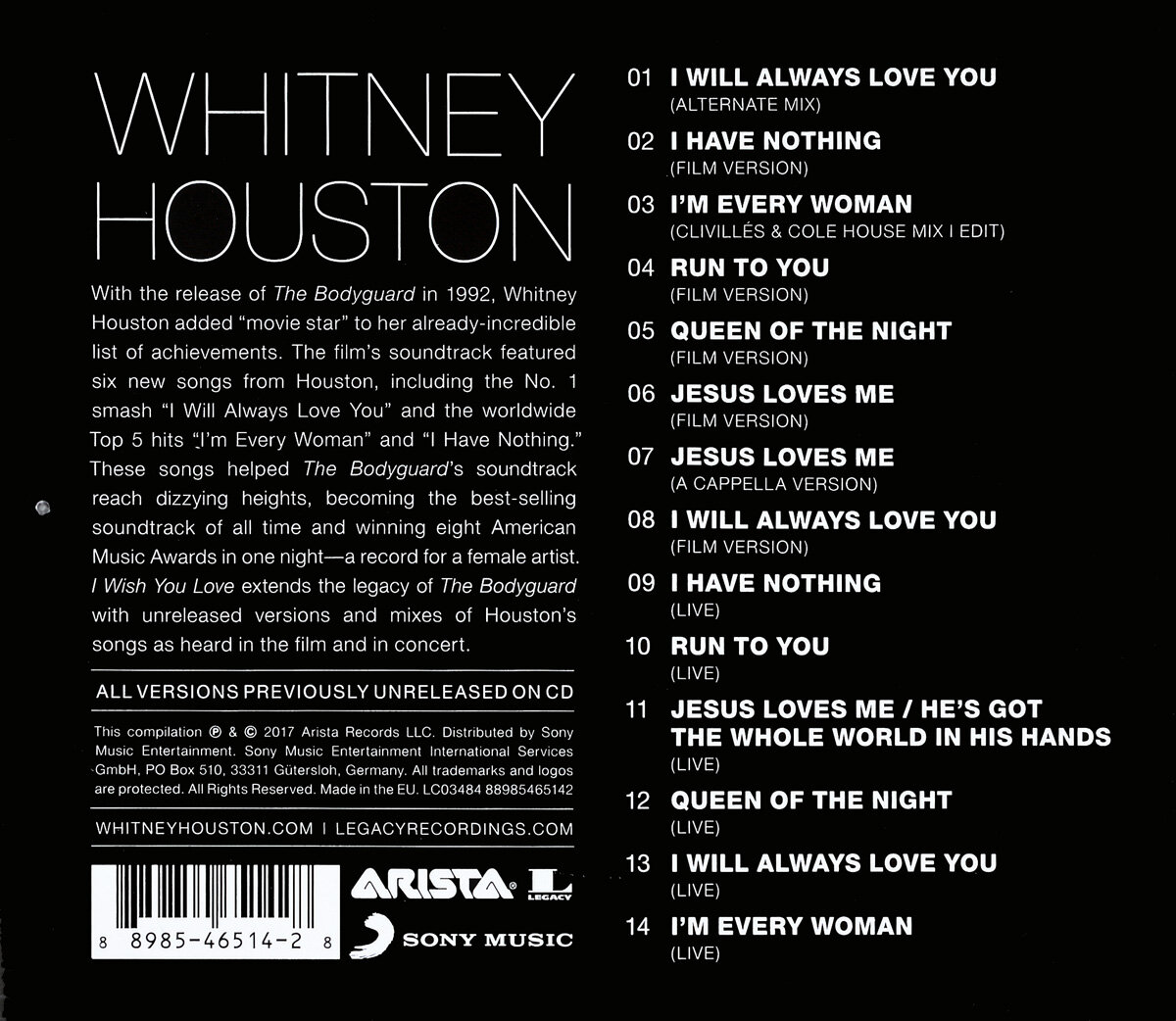 Компакт-Диски, Sony Music, WHITNEY HOUSTON - I Wish You Love: More From The Bodyguard (CD) Медиа - фото №3