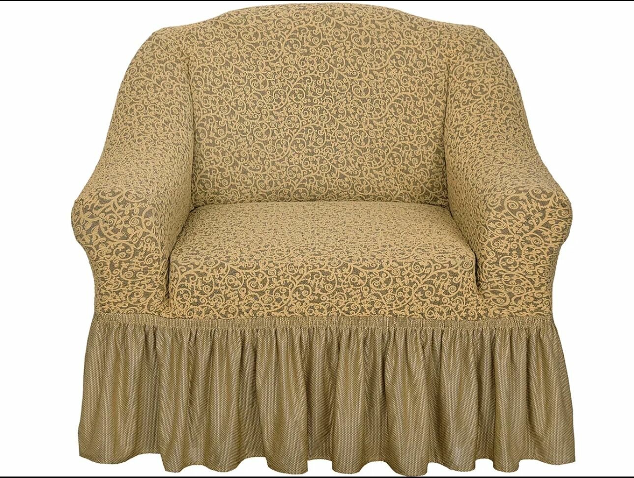 фото Жаккардовый чехол на кресло с юбкой 1шт, Универсальный жаккардовый чехол на кресло с оборкой 1шт