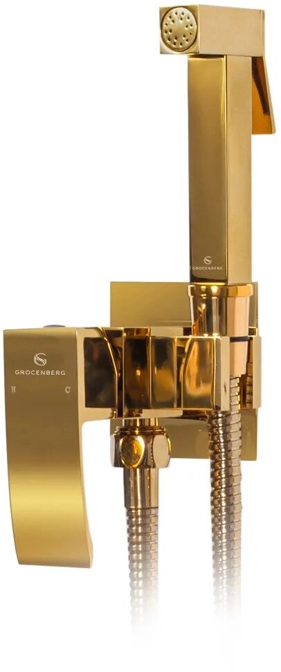 Смеситель встраиваемый с гигиеническим душем Grocenberg GB007 Золото
