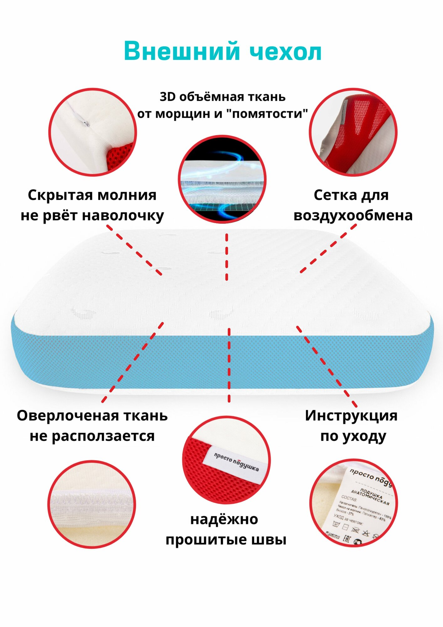 Подушка ортопедичская с охлаждающим эффектом "Просто Подушка №18" 60х31х8/11 см