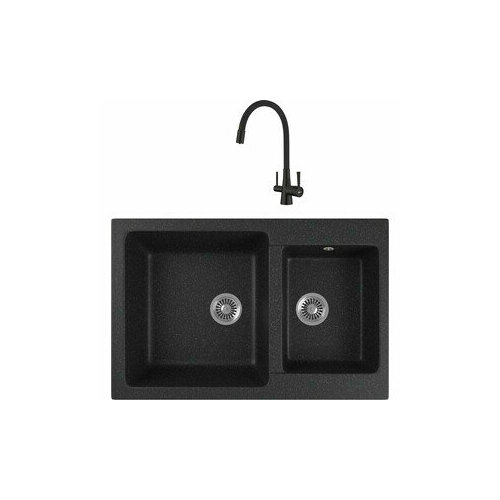 Кухонная мойка и смеситель GreenStone GRS-76k-308 Lemark Comfort LM3075BL с сифоном, черная