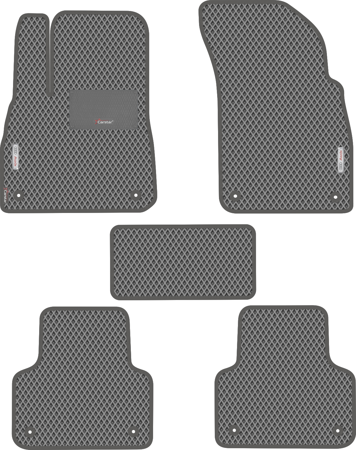 Автомобильные коврики EVA для Audi Q7 II (2015-н/в), с каучуковым подпятником и 2 эмблемами Audi, серые с серым кантом, ячейка - ромб
