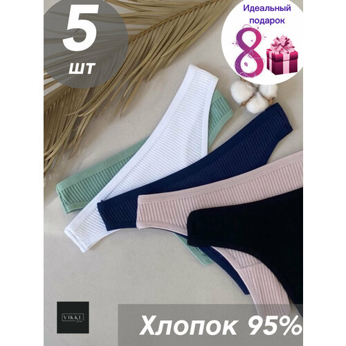 фото Трусы vikki., 5 шт., размер 44-46, розовый, черный, синий, зеленый, белый