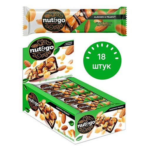 Nut&Go, Батончик Almond & peanut, 36 гр.*18