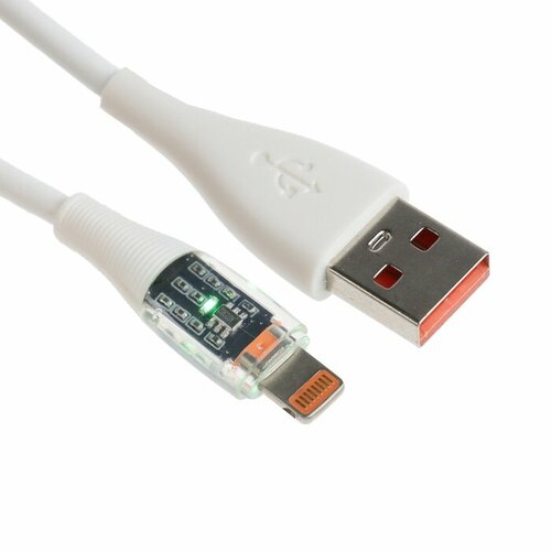 Кабель, 3 А, Lightning - USB, прозрачный, TPE оплётка, 1 м, белый