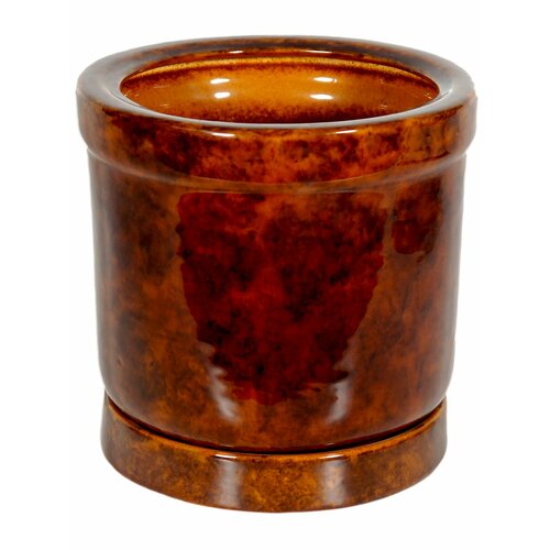 Горшок для цветов керамический большой напольный с поддоном Цилиндр №3 коричневый 8л