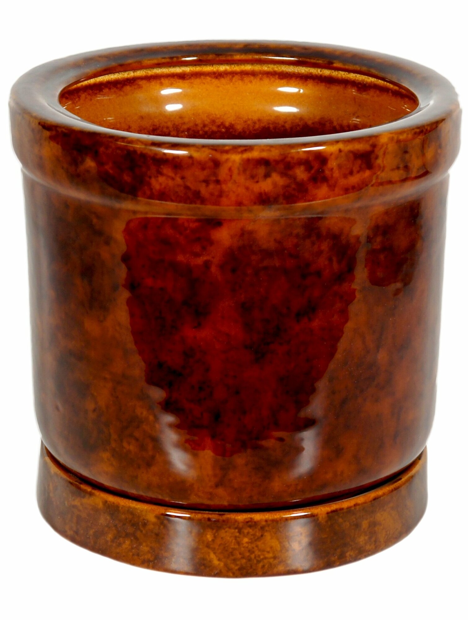 Горшок для цветов керамический большой напольный с поддоном Цилиндр №3 коричневый 8л