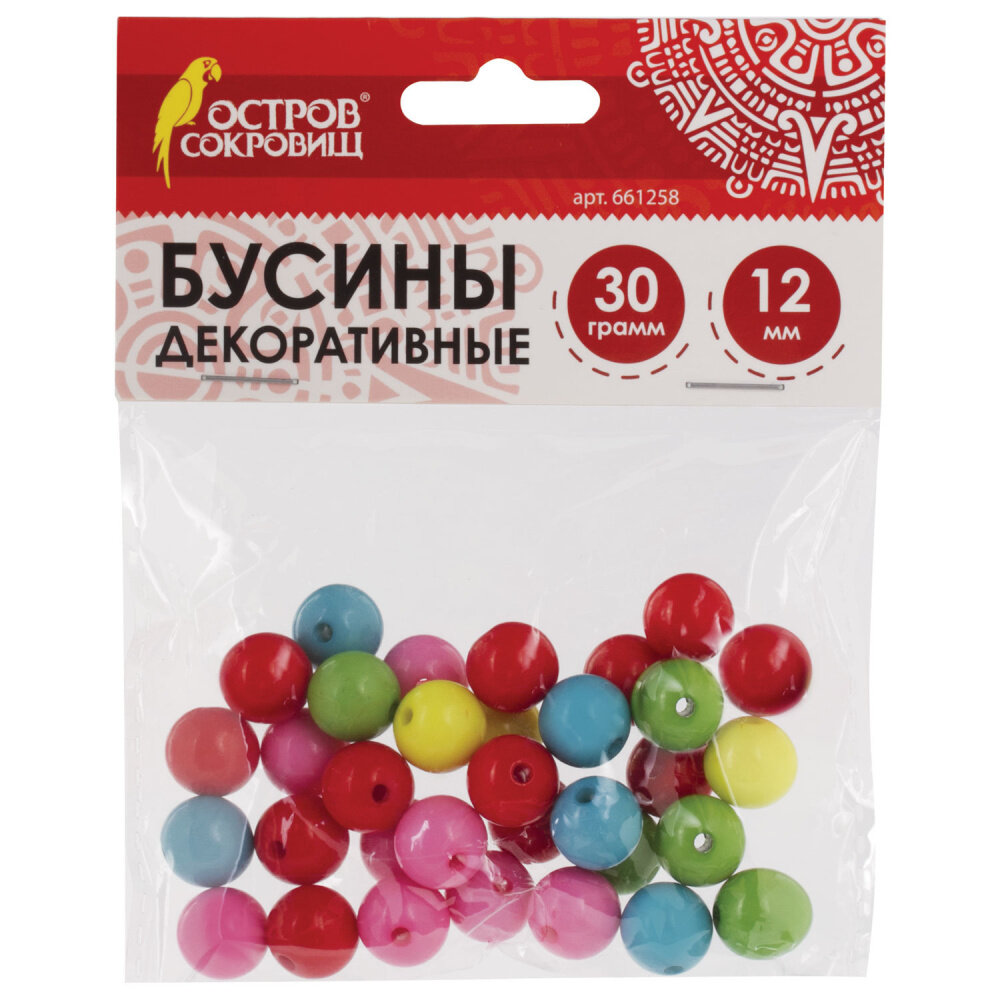 Бусины для творчества "Шарики", 12 мм, 30 грамм, 5 цветов, остров сокровищ, 661258 упаковка 6 шт.