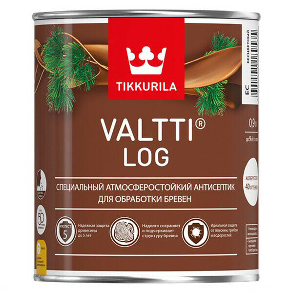 Антисептик Tikkurila Valtti Log декоративный для дерева бесцветный основа ЕС 09 л