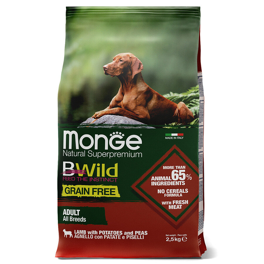 Monge Dog BWild GRAIN FREE беззерновой корм из мяса ягненка с картофелем для взрослых собак всех пород 2,5 кг, 70011723 Monge 8009470011723