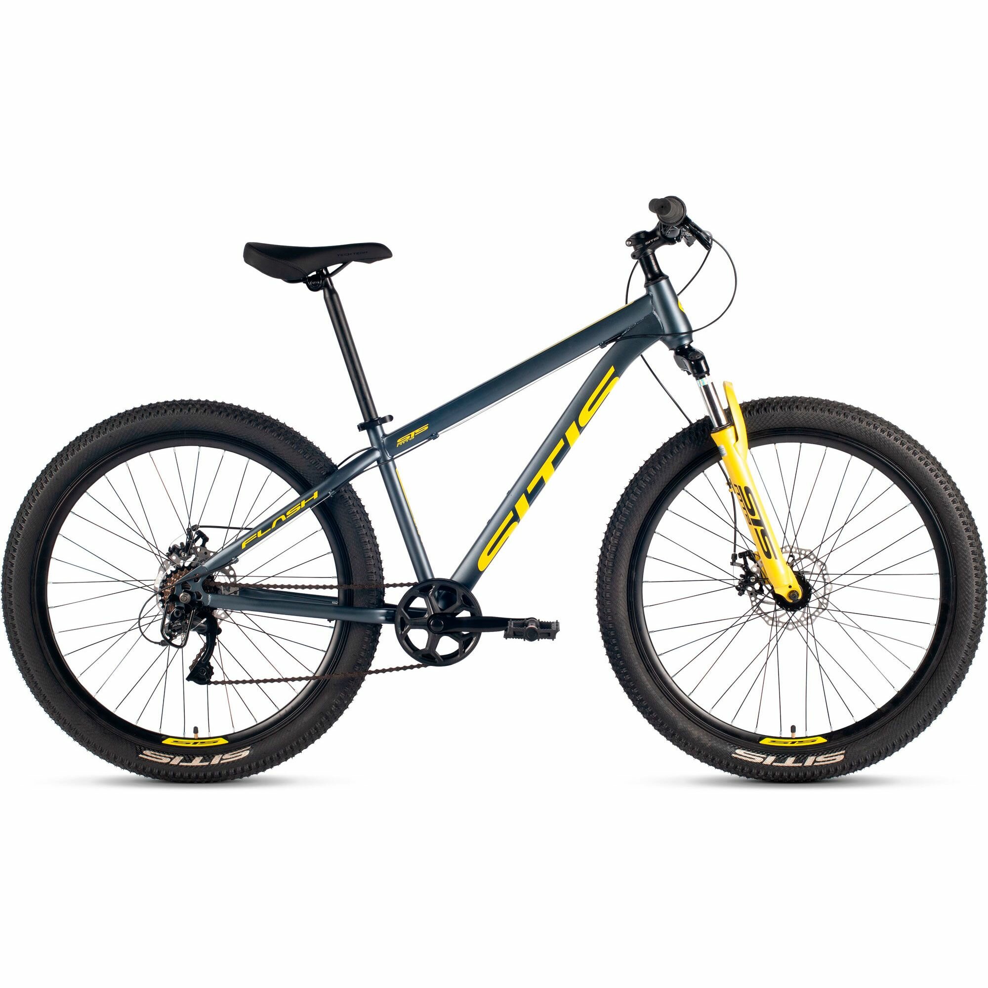 Велосипед горный SITIS FLASH 27.5" (2024), стальная рама, цвет Grey-Yellow, серый, размер рамы 17", для роста 170-180 см