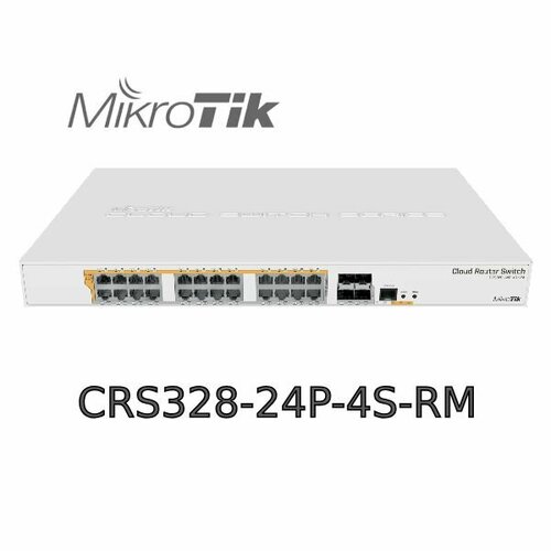 коммутатор [crs328 4c 20s 4s rm] mikrotik crs328 4c 20s 4s rm 20х sfp 4х sfp 4х 1g rj45 sfp процессор 800 мгц 512 мб ram 16 мб flash Коммутатор MikroTik CRS328-24P-4S-RM