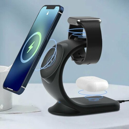 Универсальное беспроводное зарядное устройство для смартфона наушников смарт-часов черное 2099₽