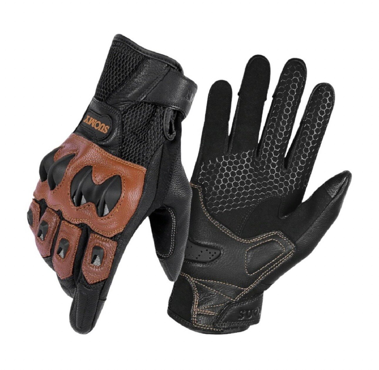 Мотоперчатки перчатки кожаные Suomy SU-15 для мотоциклиста на мотоцикл скутер мопед квадроцикл, черно-коричневые, XXL