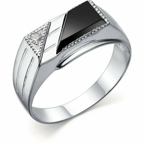 Печатка Печатка из серебра 54-02-066, серебро, 925 проба, родирование, фианит, размер 22.5, бесцветный