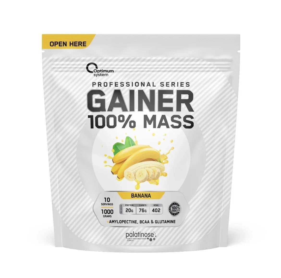 Гейнер Optimum system Gainer 100% Mass, 1000 г, банан