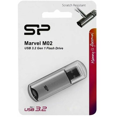 Флешка USB Silicon Power Marvel M02 64ГБ, USB3.0, серебристый [sp064gbuf3m02v1s] флешка usb silicon power marvel m02 128гб usb3 0 серебристый [sp128gbuf3m02v1s]