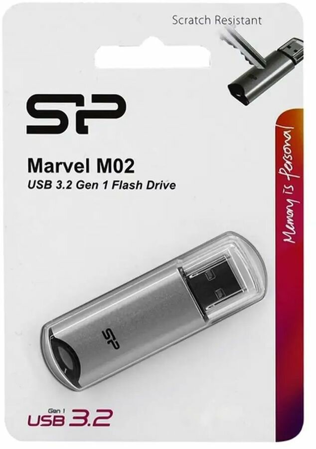 Флешка USB Silicon Power Marvel M02 64ГБ, USB3.0, серебристый [sp064gbuf3m02v1s]