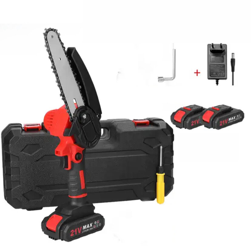 фото Ручная пила 6 дюймов, кейс, 2 аккумулятора / Портативная электрическая цепная мини-пила с бесщеточным двигателем для / Сучкорез