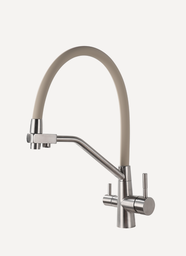 Изображение товара Смеситель для кухни (мойки) с гибким бежевым изливом и фильтром, хром, нержавейка T603S-6