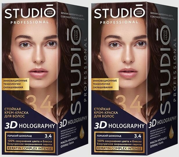 Studio Professional Essem Hair Стойкая Крем - краска для волос, 3D Holography, тон 3.4 Горький шоколад, 115 мл, 2 шт.