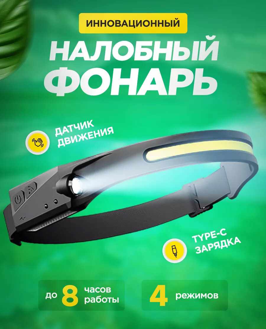 Налобный яркий фонарь аккумуляторный, светодиодный, фонарик, легкий, LED-COB с зарядкой, для работы, туризма, рыбалки, охоты, альпинистов