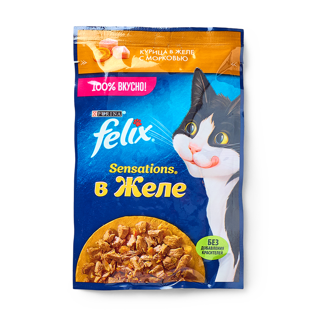 Влажный корм для кошек Felix Sensations курица в желе с морковью, 75 г