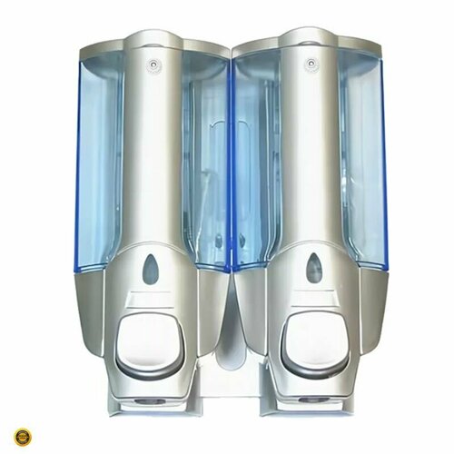 Диспенсер душевой кабины с замком, двухсекционный. Дозатор настенный для мыла, шампуня, крема, пены. Хромированный, кронштейн и крепеж в комплекте, прочный ABS пластик