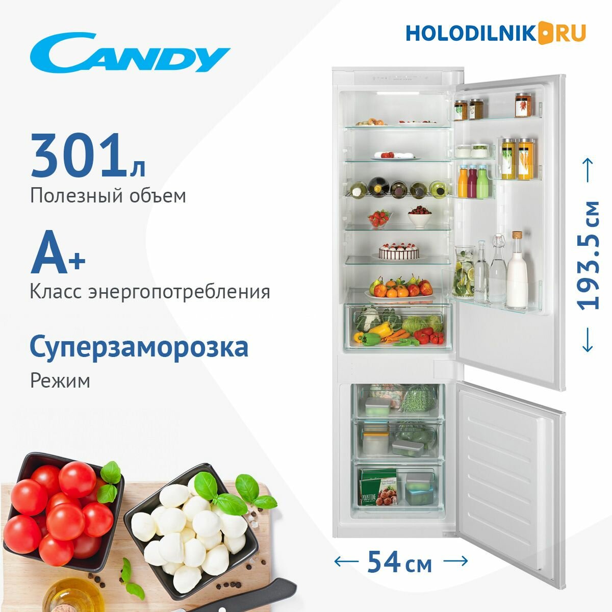 Встраиваемый двухкамерный холодильник Candy CBL3519FWRU