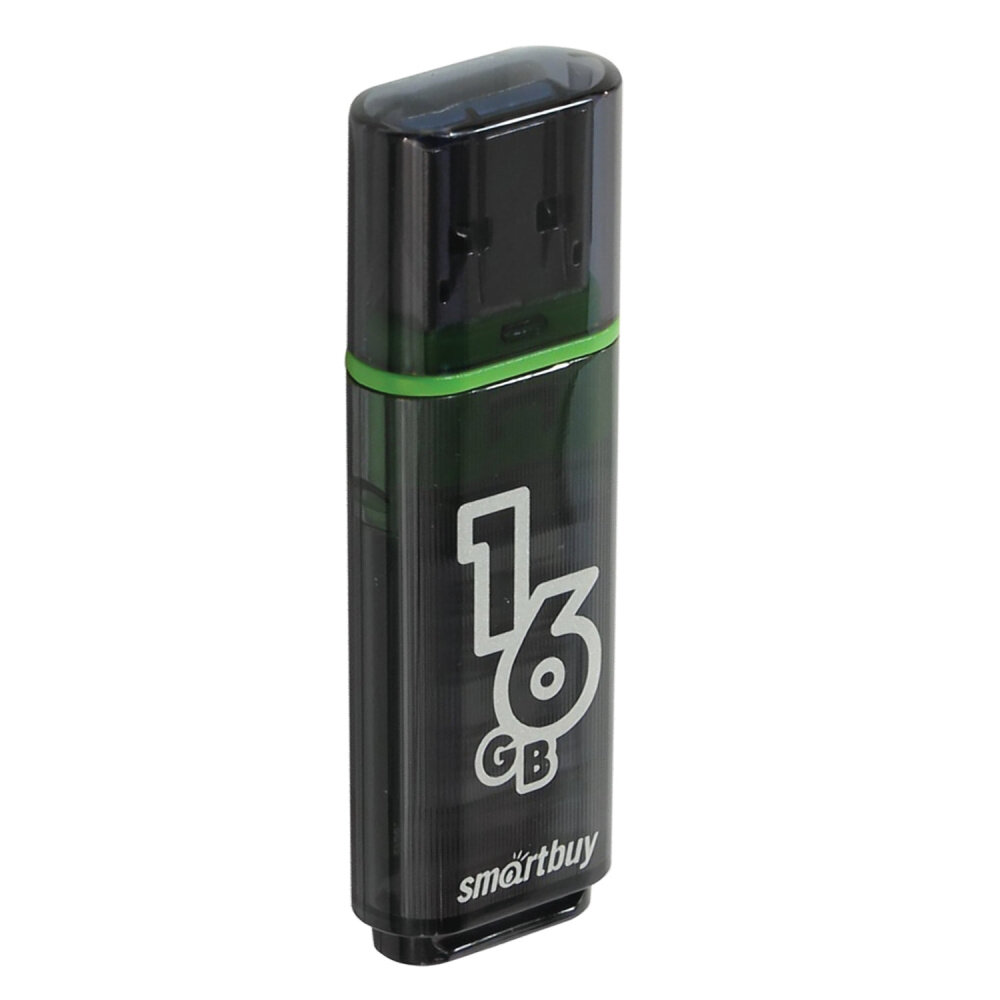 Флеш-диск 16 GB, SMARTBUY Glossy, USB 2.0, черный, SB16GBGS-K упаковка 2 шт.