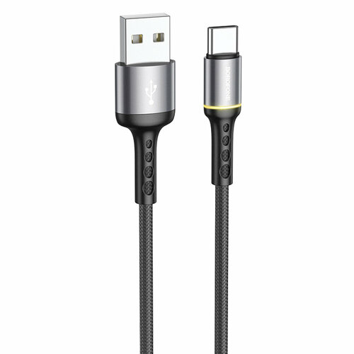 Кабель USB - Type-C Borofone BU33 Color ring чёрный, 1.2м светящийся кабель type c для андройд не магнитный usb для зарядки телефона 3a color