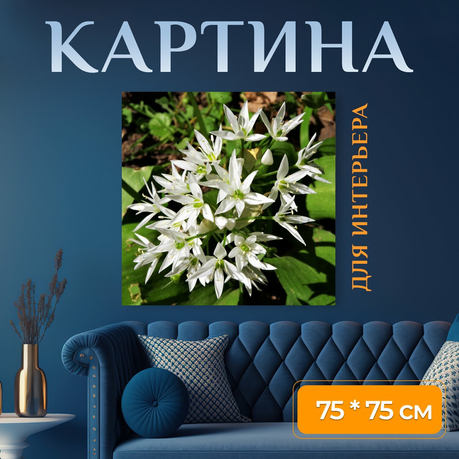 Картина на холсте "Цветы, белые цветы, полевые цветы" на подрамнике 75х75 см. для интерьера
