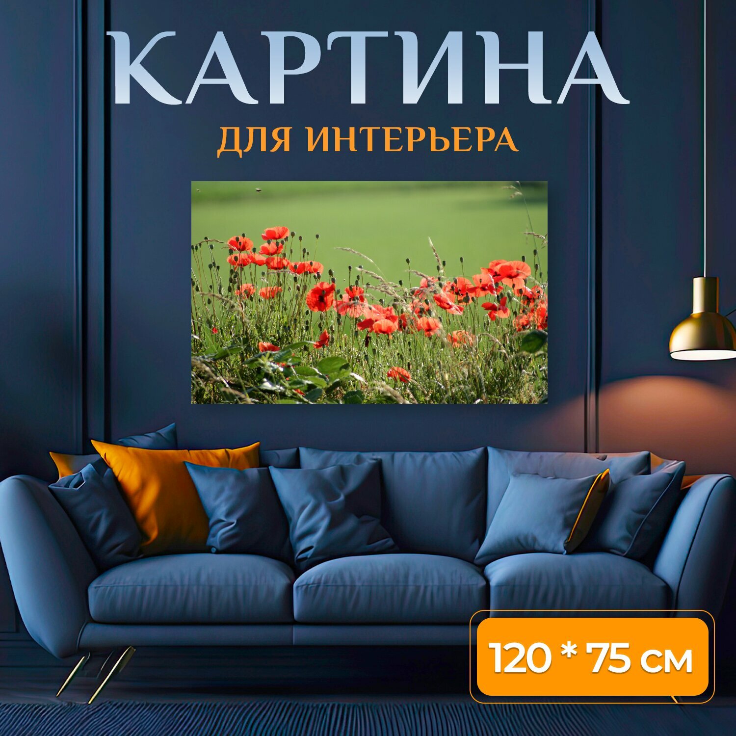 Картина на холсте "Цветы, маки, цветение" на подрамнике 120х75 см. для интерьера