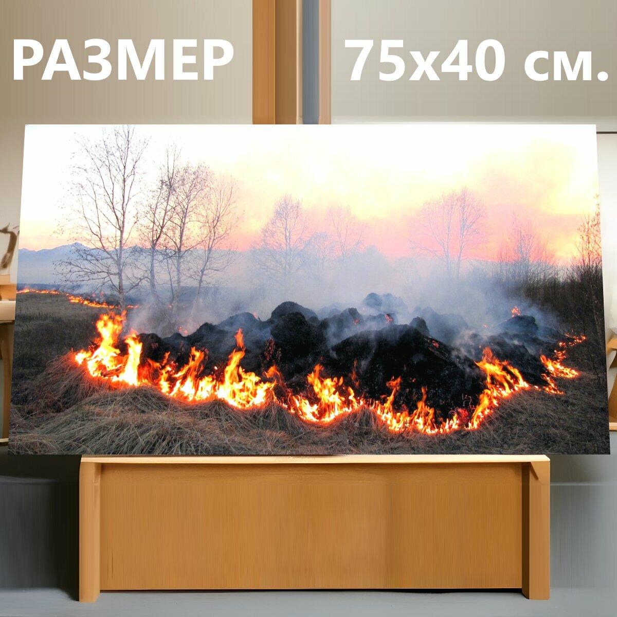 Картина на холсте "Огонь, пламя, костер" на подрамнике 75х40 см. для интерьера